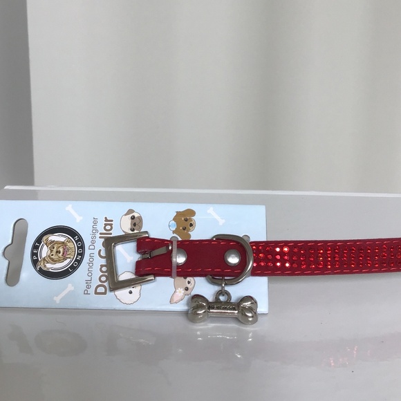 Pet London ruby red velvet like dog collar with bling size M - Picture 6 of 8